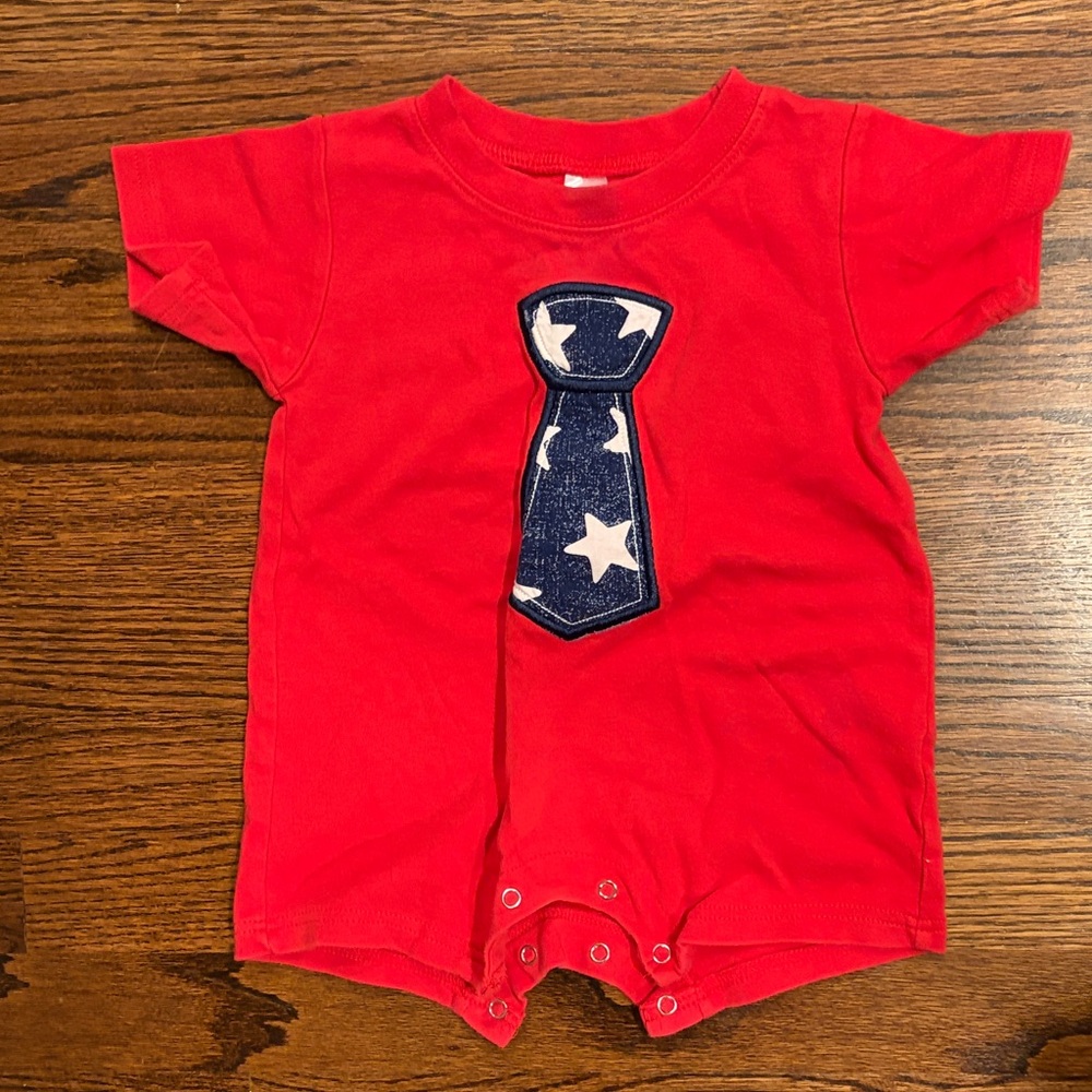 Vibrant Red Baby Romper with Star Tie Accent - 4th of July